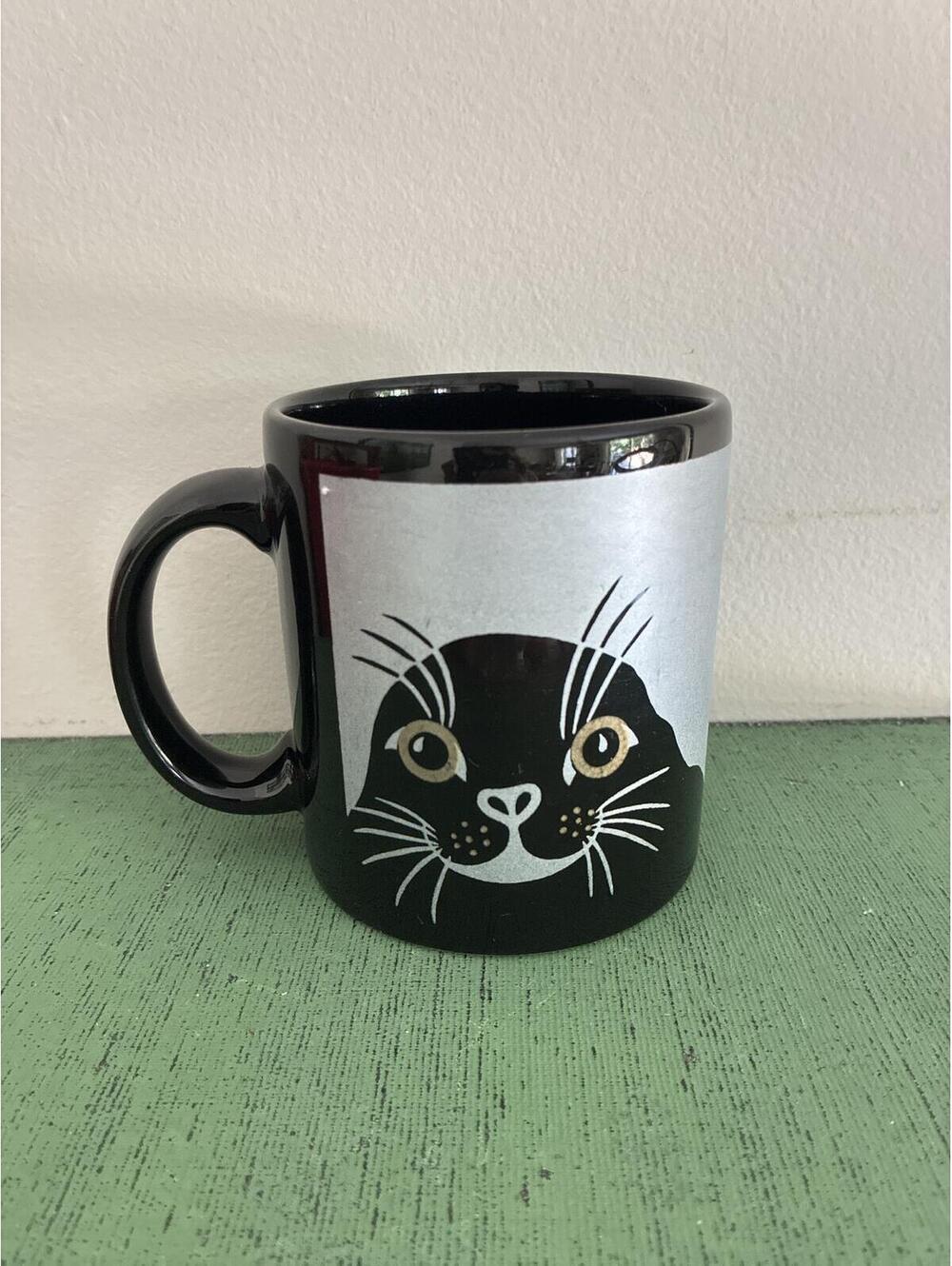 Vintage Waechtersbach Black Cat Mug, West Germany Ceramic Coffee Cup, Silver